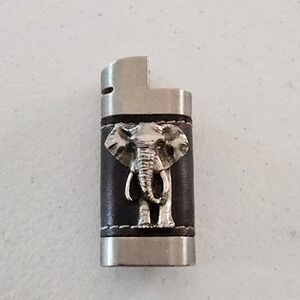 Vintage Elephant Torch Lighter Holder Leather Wrapped Metal‎ South Africa